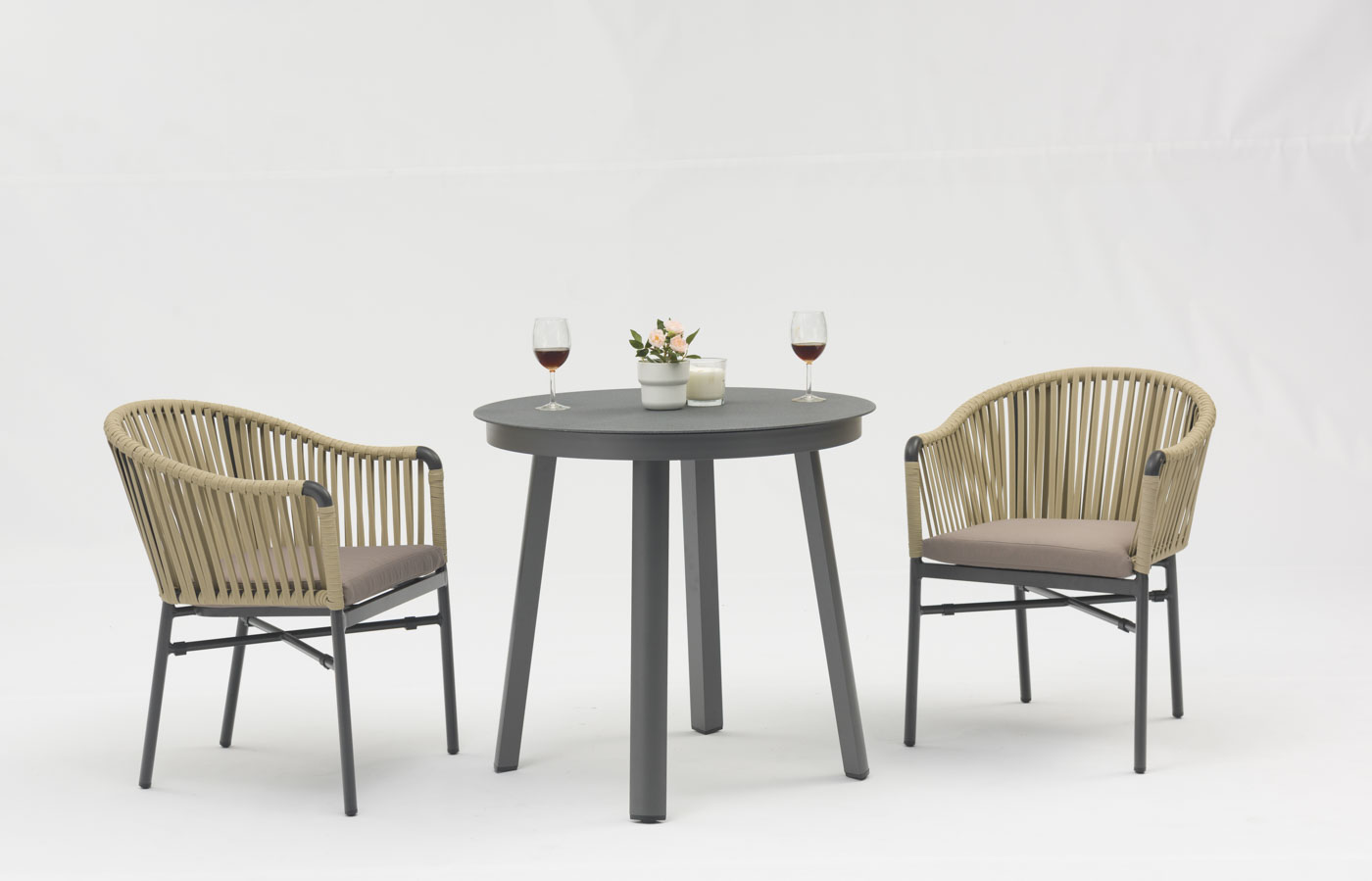 20210607朗枫-396 New Hot Sale Rope Art Design Soft Back Cushion Aluminum Modern Outdoor Terrace Beach Garden Color Rope Chair