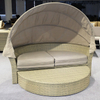 Birdies Factory Double Round with Canopy Rattan Day Outdoor Pool Beach Sun Bed