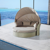 Birdies Factory Double Round with Canopy Rattan Day Outdoor Pool Beach Sun Bed