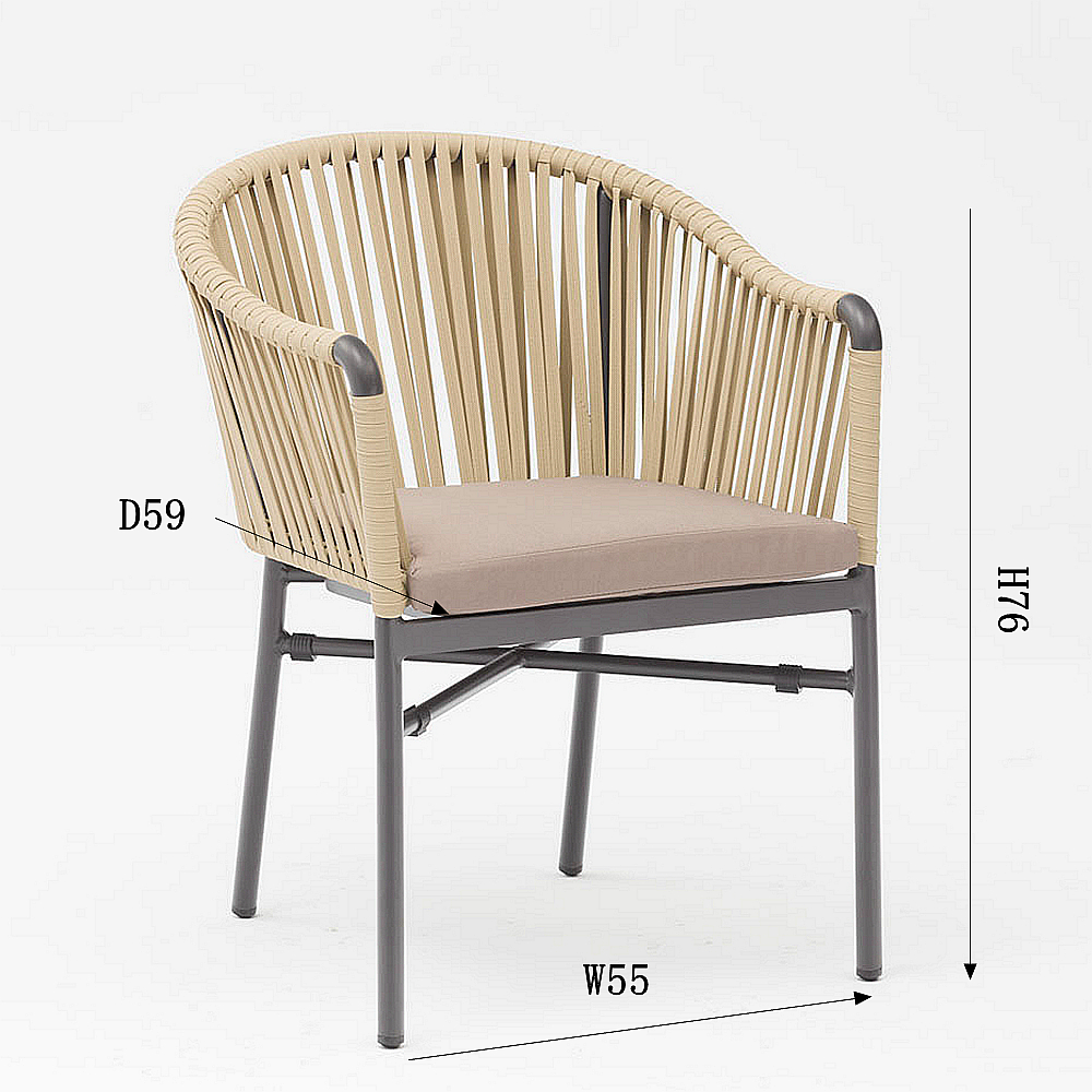 New Hot Sale Rope Art Design Soft Back Cushion Aluminum Modern Outdoor Terrace Beach Garden Color Rope Chair