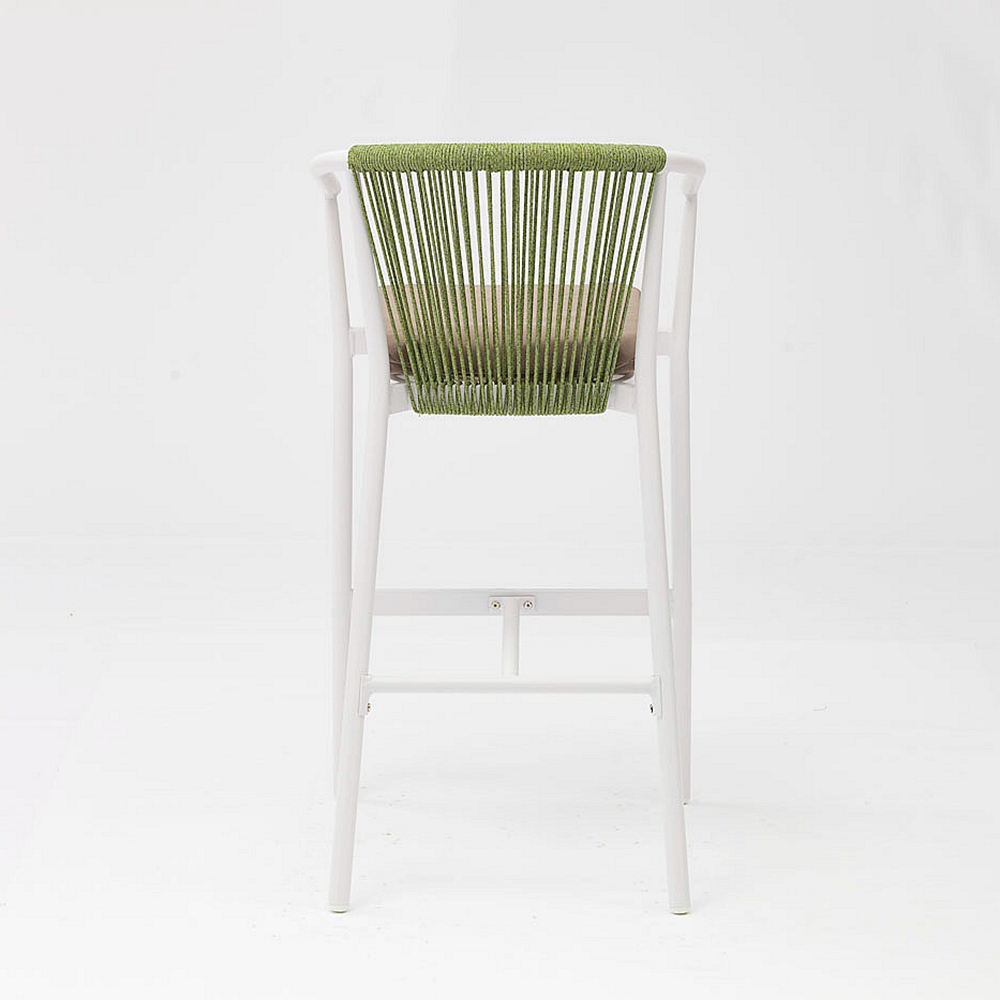 Modern New Hot Sale Rope Art Design Elastic Soft Back Cushion Aluminum Terrace Party Pub Outdoor Rope Bar Chair