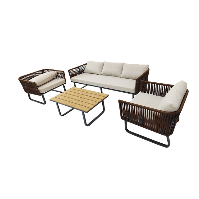 Outdoor Rattan Woven Leisure Waterproof Sunscreen Sofa Courtyard Outdoor Garden Anti-corrosion Solid Wood Tea Table Furniture Combinatio