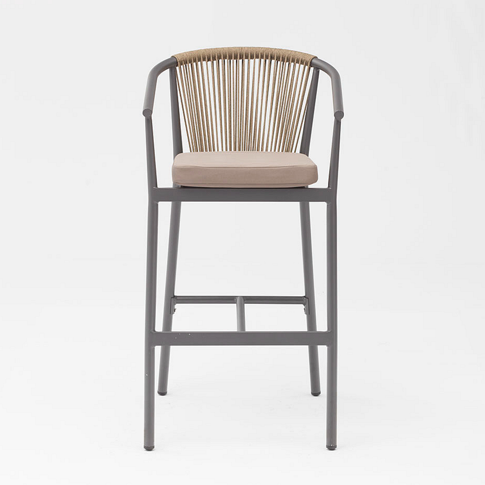 Modern New Hot Sale Rope Art Design Elastic Soft Back Cushion Aluminum Terrace Party Pub Outdoor Rope Bar Chair