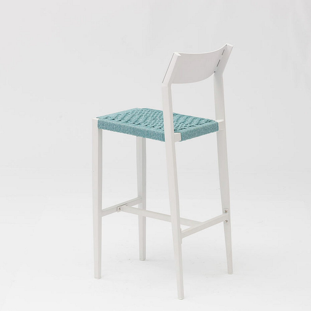 New Hot Sale Rope Art Design Modern Elastic Soft Back Cushion Aluminum Garden Terrace Pub Outdoor Bar Chair