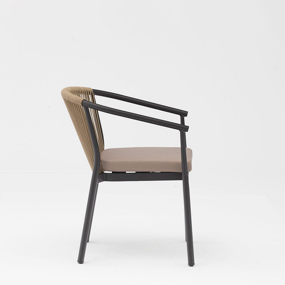 New Modern Hot Selling Rope Art Design Elastic Soft Back Cushion Aluminum Terrace Beach Garden Rope Outdoor Chair