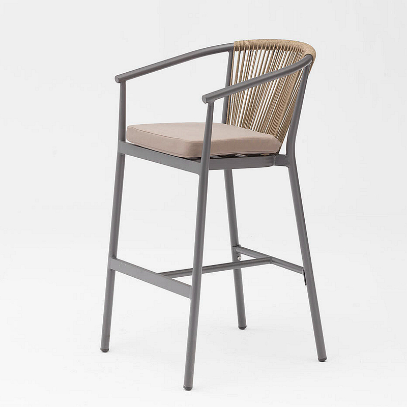 Modern New Hot Sale Rope Art Design Elastic Soft Back Cushion Aluminum Terrace Party Pub Outdoor Rope Bar Chair