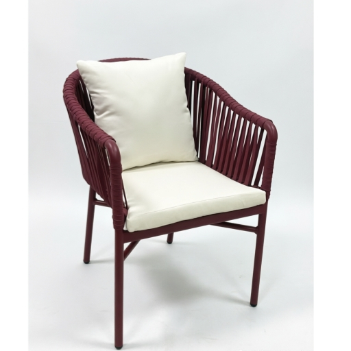 Woven Rope Curved Leisure Armchair with Soft Padded Cushion, for Indoor Outdoor Home Patio Cafe Use