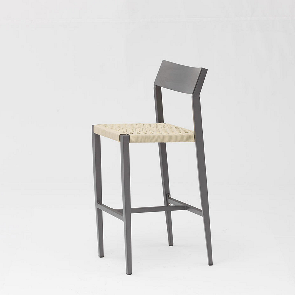 New Hot Sale Rope Art Design Modern Elastic Soft Back Cushion Aluminum Garden Terrace Pub Outdoor Bar Chair