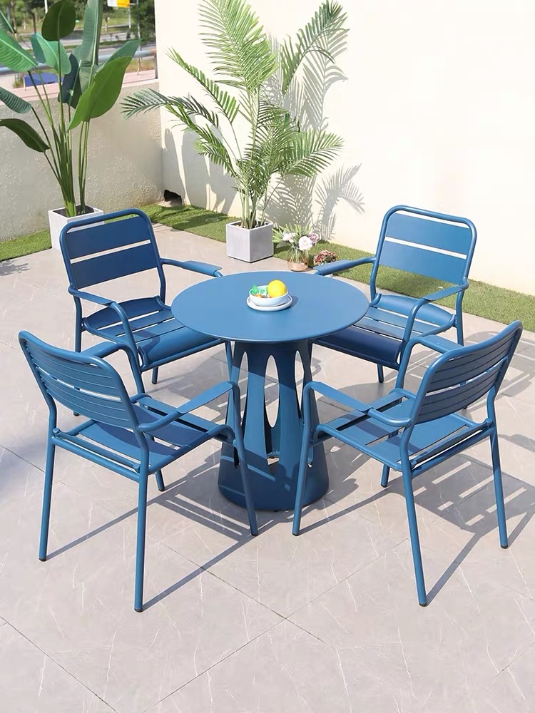 New Design Modern Brand Bistro Dining Outdoor Garden Restaurant Patio Metal Aluminum Stackable Chairs Table Set Furniture