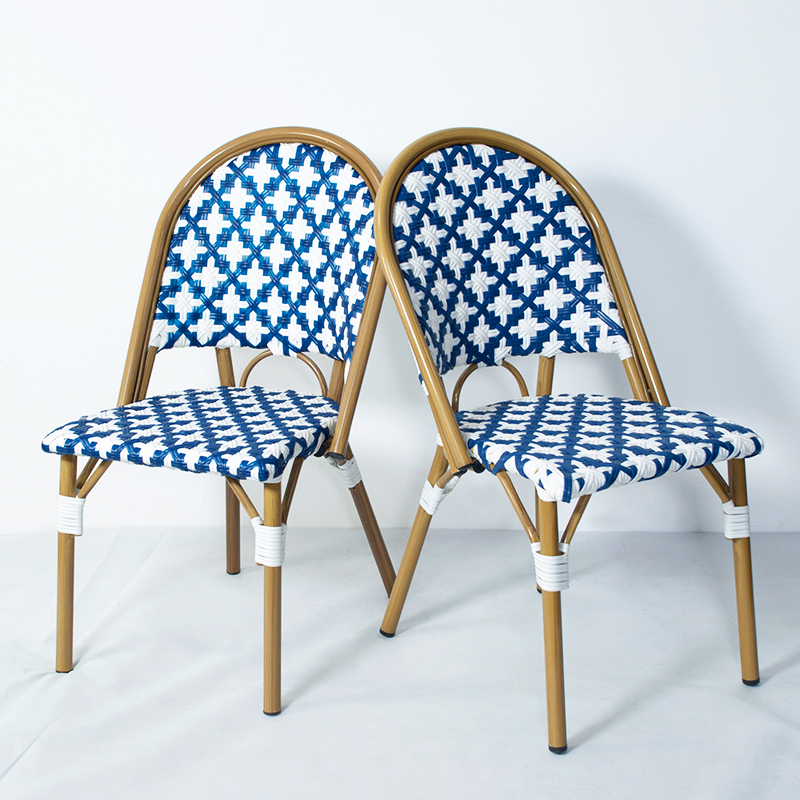 Hot Selling High Quality Metal Stacking Outdoor Garden Patio Bistro Dining French Rattan/Wicker Aluminum Chairs Furniture