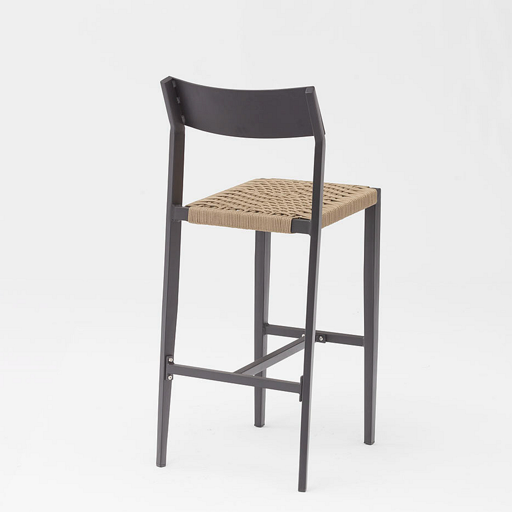 New Hot Sale Rope Art Design Modern Elastic Soft Back Cushion Aluminum Garden Terrace Pub Outdoor Bar Chair