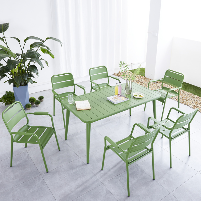 New Design Modern Brand Bistro Dining Outdoor Garden Restaurant Patio Metal Aluminum Stackable Chairs Table Set Furniture