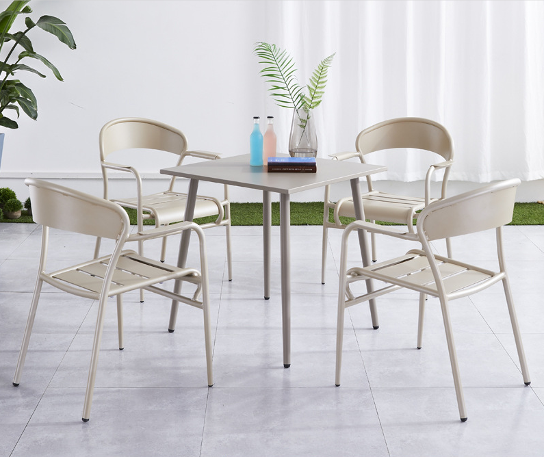 Bistro Dining Outdoor Garden Restaurant Patio Fast Food Metal Aluminum Stackable Chairs Table Sets Furniture