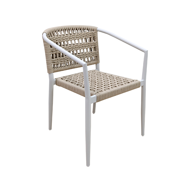 Outdoor Patio Bistro Set, 3 Piece Weather Resistant Aluminum Round Table & Woven Rope Armchairs, Modern Minimalist Furniture for Balcony, Backyard, Porch, Garden