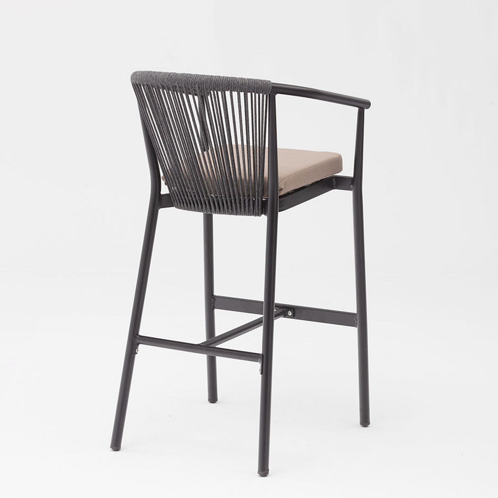Modern New Hot Sale Rope Art Design Elastic Soft Back Cushion Aluminum Terrace Party Pub Outdoor Rope Bar Chair
