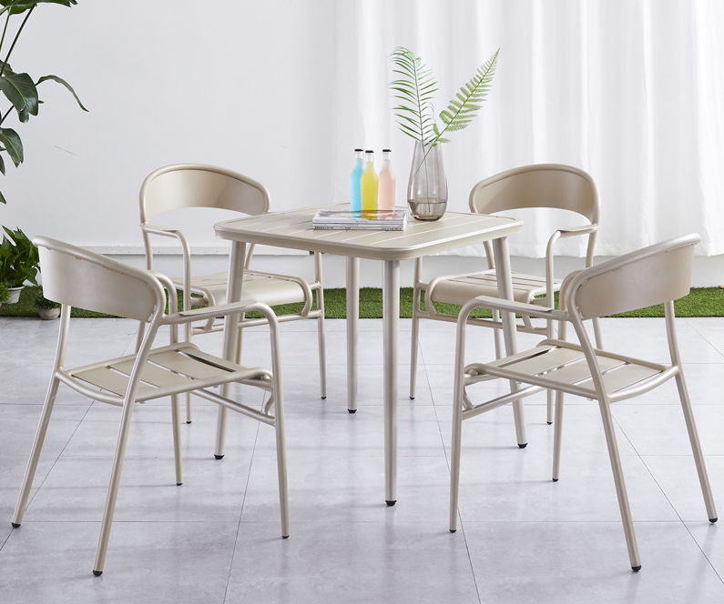 Bistro Dining Outdoor Garden Restaurant Patio Fast Food Metal Aluminum Stackable Chairs Table Sets Furniture