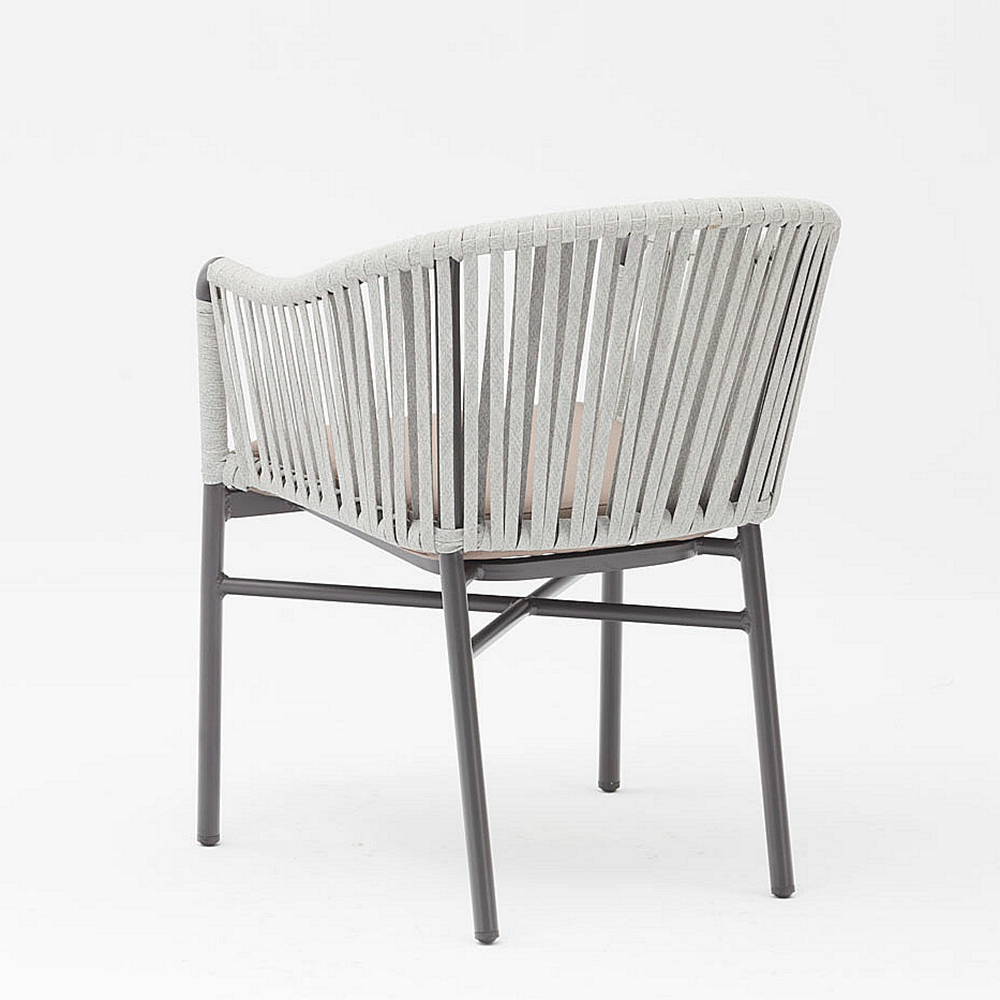 New Hot Sale Rope Art Design Soft Back Cushion Aluminum Modern Outdoor Terrace Beach Garden Color Rope Chair