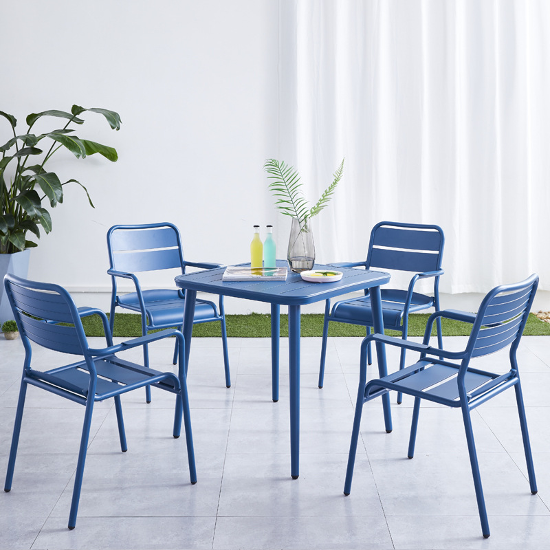 New Design Modern Brand Bistro Dining Outdoor Garden Restaurant Patio Metal Aluminum Stackable Chairs Table Set Furniture