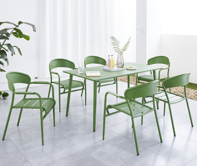 Bistro Dining Outdoor Garden Restaurant Patio Fast Food Metal Aluminum Stackable Chairs Table Sets Furniture