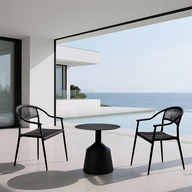 Outdoor Aluminum Rattan Furniture Set – Light Luxury Patio Dining Chairs, Waterproof & Rustproof for Cafe/Bistro/Balcony​