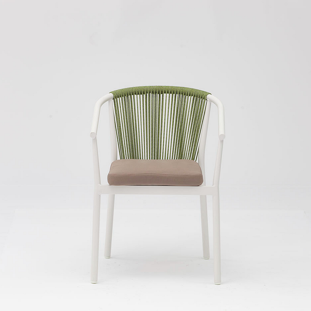 New Modern Hot Selling Rope Art Design Elastic Soft Back Cushion Aluminum Terrace Beach Garden Rope Outdoor Chair