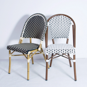 New Design Modern Brand Metal French Garden Patio Outdoor Bistro Dining Aluminum Bamboo Rattan Wicker Chairs Sets