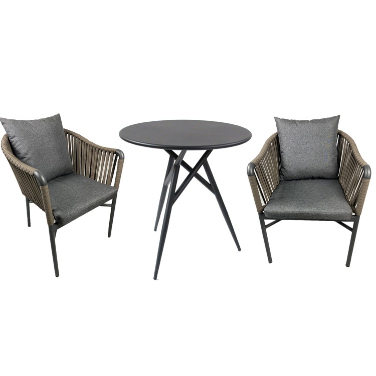 Outdoor Woven Braided Cafe Furniture Table And Rope Chair Set