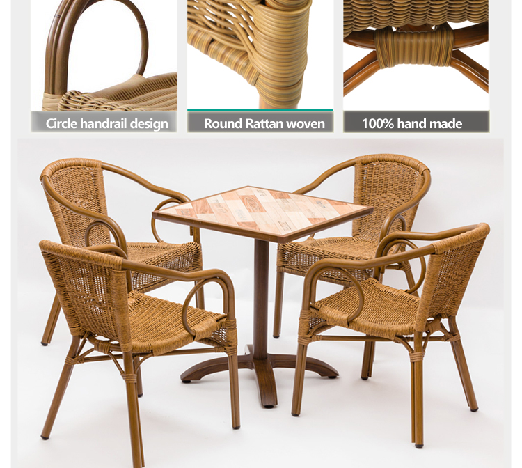 Circle Cane Cafe Chairs Round Outdoor Aluminium Wicker Chair