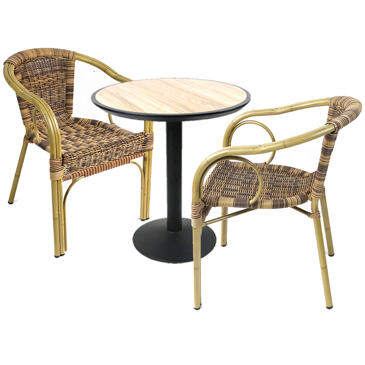 Rattan Garden Bar High Back Wicker Woven Round Bamboo Chairs