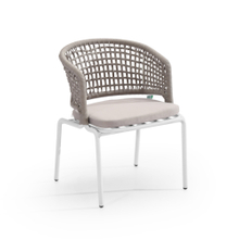 European Bistro Outdoor Patio Vintage Woven Bouncy Rope Dining Chair