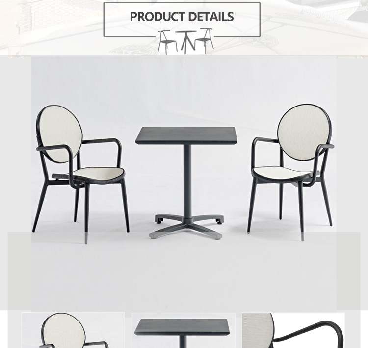 Garden Coffee Shop Restaurant Square Table And Textilene Chair Set (8)