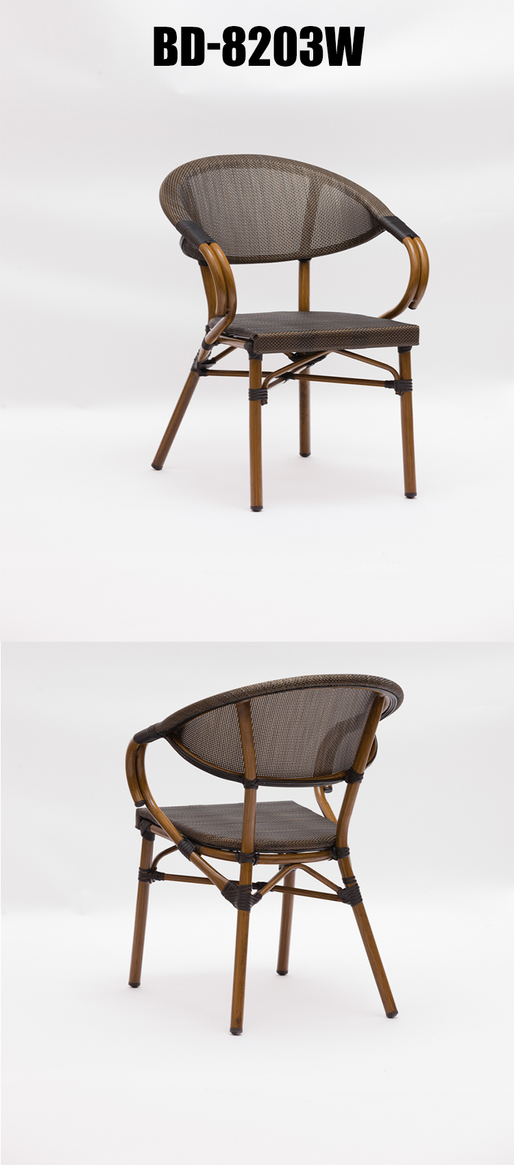 Wholesale Outdoor Restaurant Aluminum Textilene Bistro Chairs Design