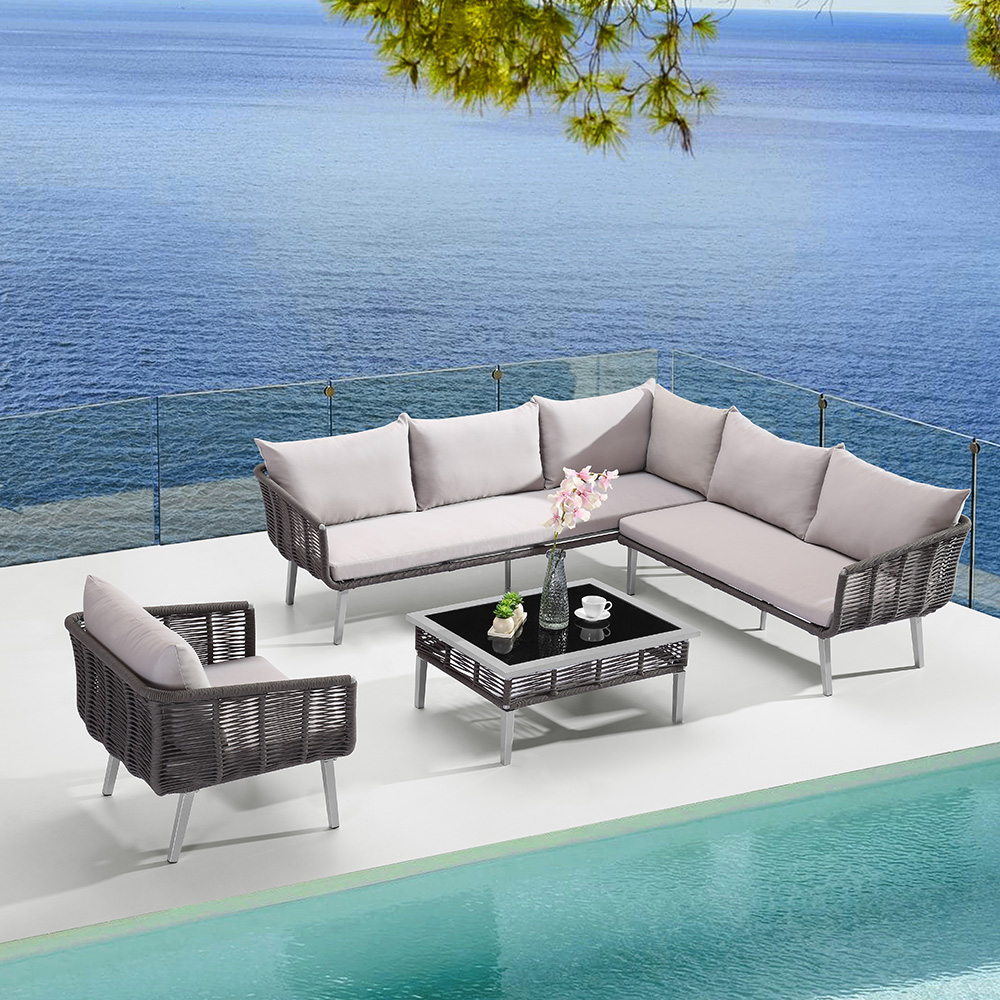 Cheap Garden L Shaped Rattan Outdoor Sectional Couch Set
